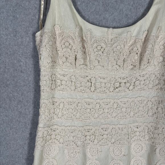 Kay Unger Crochet Dress 8 Cream Lace Pencil Cottage Beach Bride Neutral Boho - Picture 4 of 16